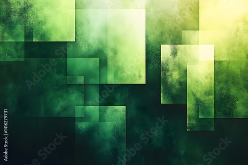 Green Abstract Geometric Background with Overlapping Transparent Squares and Modern Textured Design