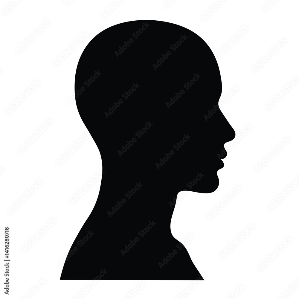 Human head silhouette. This image shows a representation of a human head in side view, emphasizing simplicity, structure, and anatomical detail. Vector clipart black illustration design. Human head silhouette. This image shows a representation of a human head in side view, emphasizing simplicity, structure, and anatomical detail. Vector clipart black illustration design.