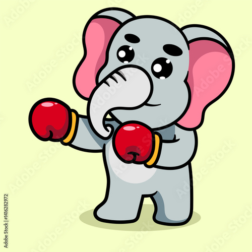 Cute Elephant Sport Exercise boxing Cartoon Illustration. Animal Nature Icon Concept Isolated Flat Cartoon Style for coloring page or education kids