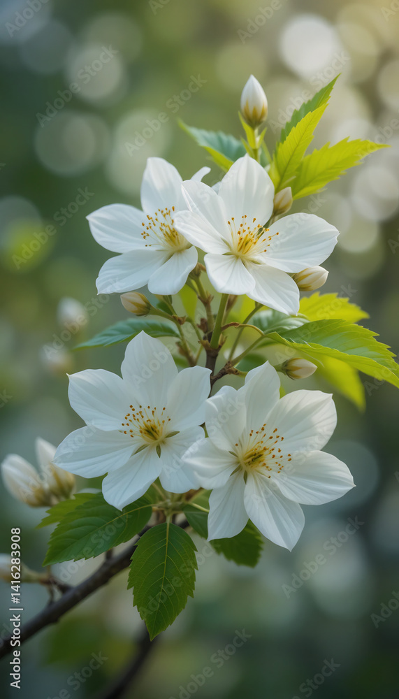 Fototapeta premium Soft light illuminates delicate white blossoms gently arranged. AI Generated