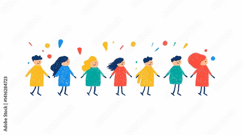 Fototapeta premium Diverse Children Holding Hands, Celebration, Happy kids of different ethnicities together