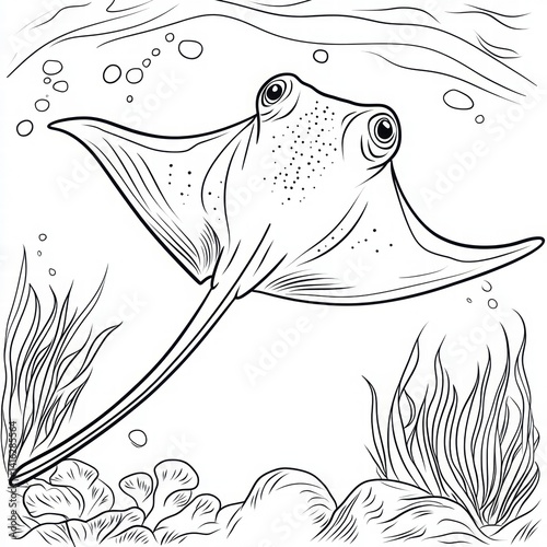 Underwater Scene with a Majestic Rays Swimming in the Ocean Depths