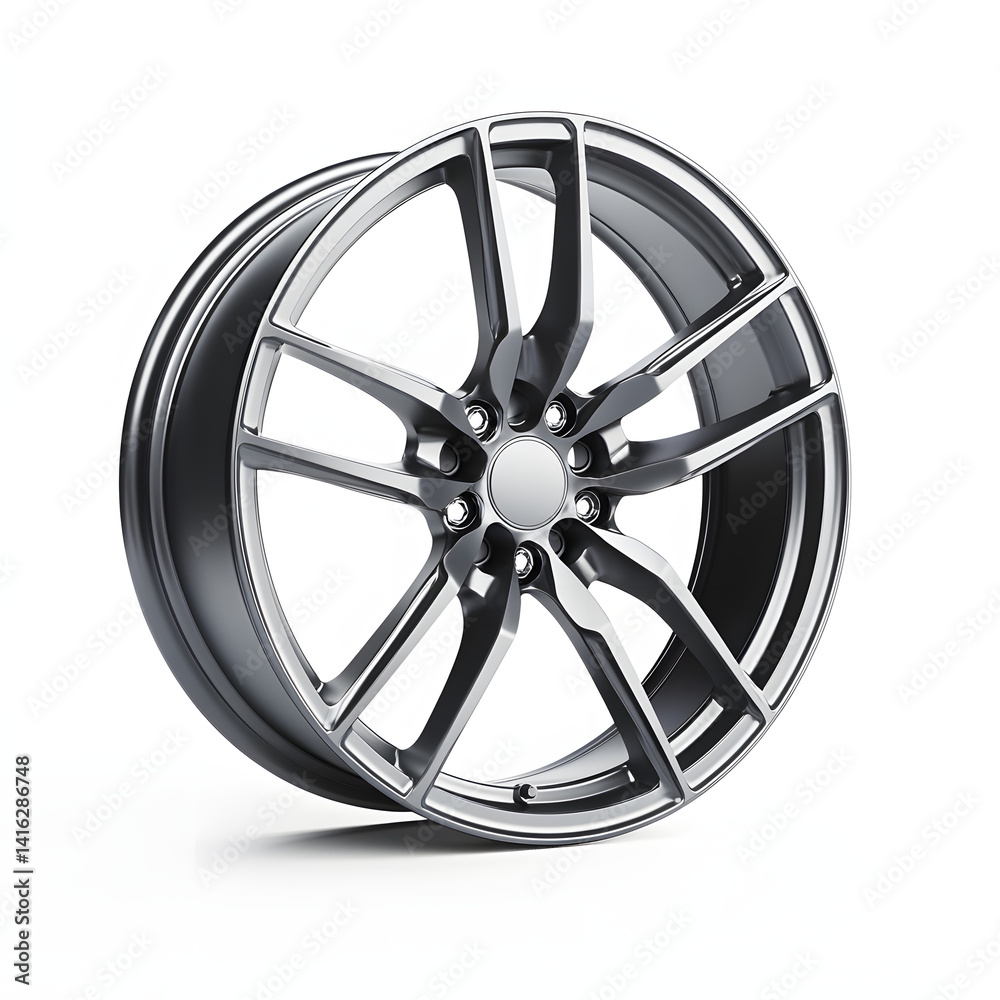 Fototapeta premium Modern car wheel isolated on white background.