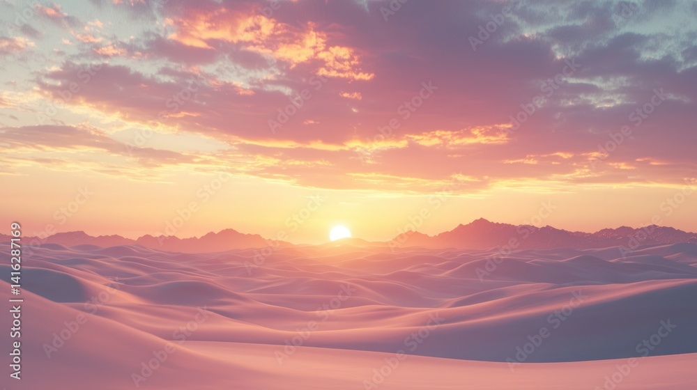 A desert landscape with sand dunes and a sunset. A desert landscape with sand dunes and a sunset.