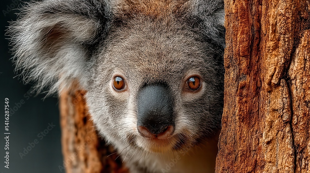 Obraz premium curious koala hugging a tree in its natural habitat,photo stock