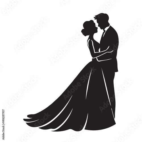 Bride and Groom Silhouette Pose Ideal for Romantic and Marriage Design Projects