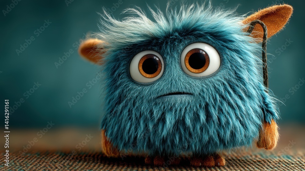 Obraz premium d cartoon monster with soft blue fur looking adorable,stock image