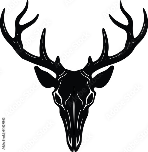 Deer Skull with Antlers Silhouette