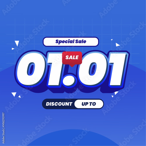 Modern 01.01 ecommerce discount banner template. Great for social media marketing, flash sale events, and website promotions.