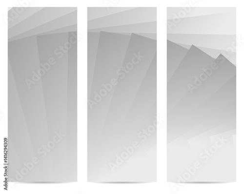 Abstract gray banner background, with a series of overlapping rectangles arranged in a radial fan pattern. The gray gradient shading provides a sense of depth.