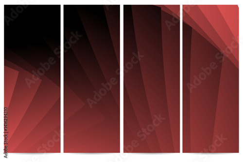 Four vertical banners, in shades of red, provide a layered geometric design element. The gradient darkens towards the top of each column to create depth.
