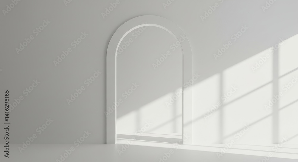 Minimalist White Archway Interior - Sunlit minimalist interior featuring a white arched doorway against a white wall. Perfect for clean and modern design concepts Minimalist White Archway Interior - Sunlit minimalist interior featuring a white arched doorway against a white wall. Perfect for clean and modern design concepts