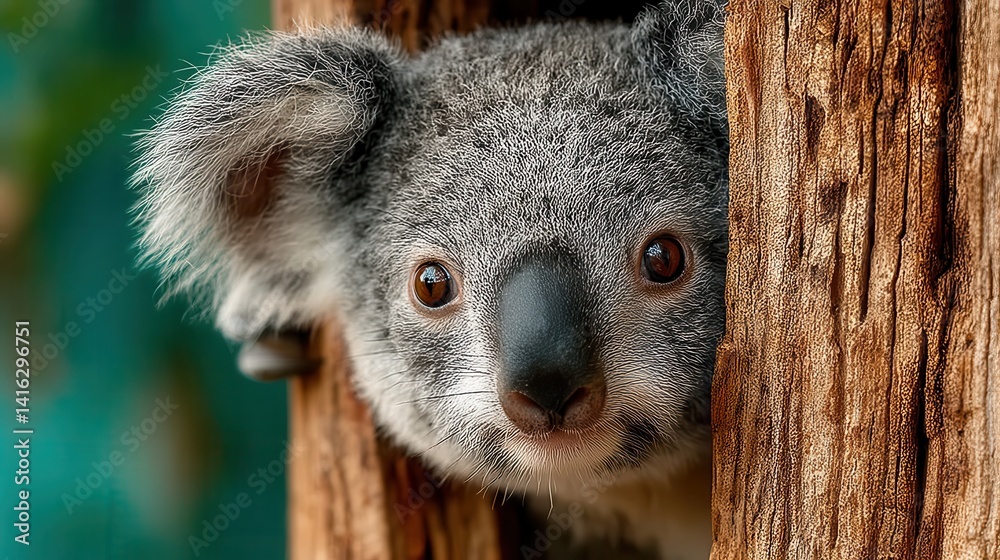 Obraz premium koala hanging onto a tree with a curious expression,stock photo