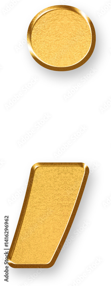 Fototapeta premium Gold Semicolon Icon – 3D Glossy Golden “;” Symbol with Metallic Shine and Shadowed Style for Coding Separators, List Breaks, Sentence Connectors, and Script Formatting in Digital Systems