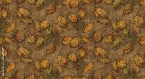 Artistic Autumn Leaves Pattern on a Textured Brown Background Design
