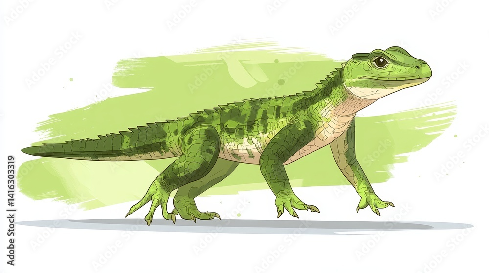 Fototapeta premium Lively emerald lizard illustration capturing nature's charm with watercolor effect showcasing reptilian beauty and artistic style a captivating scene