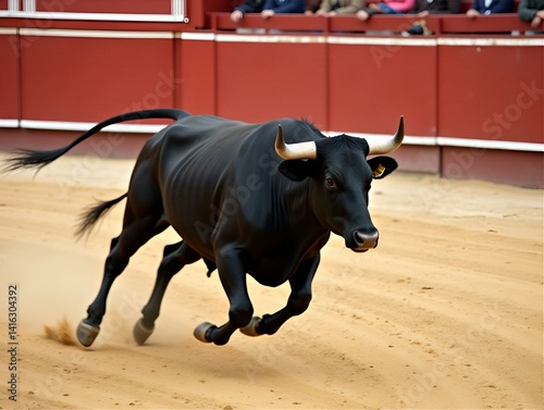 black bull in spain running in bullring