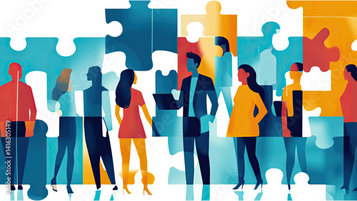 Teamwork Puzzle: Diverse People Collaborating for Success, Building a Strong United Collective