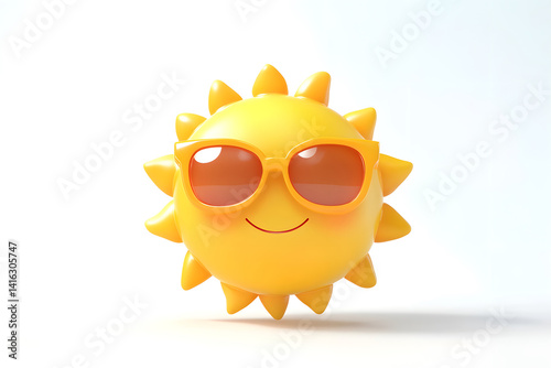 Obraz na płótnie Cheerful cartoon sun character with big smile and stylish sunglasses radiating positive energy warmth, illustrated on white background for summer, weather, kids design themes. w salonie