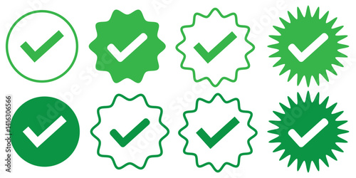 Green check mark icon set. Check mark vector icon. Tick or Checkmark Illustration. Vector symbols set.