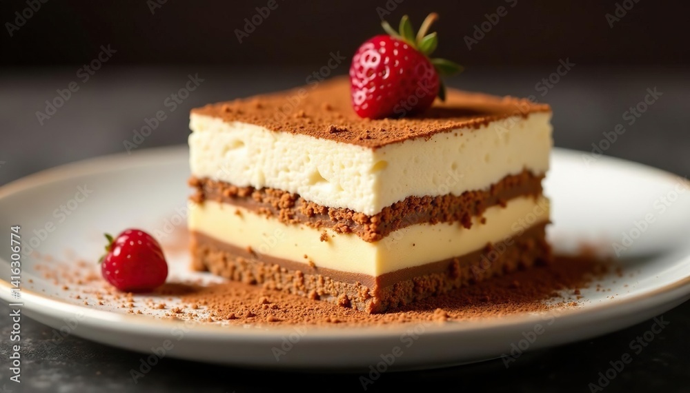 Individual tiramisu portion, rich texture, dusted cocoa, elegant presentation , restaurant, gourmet, recipe Individual tiramisu portion, rich texture, dusted cocoa, elegant presentation , restaurant, gourmet, recipe