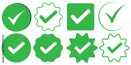 Green check mark icon set. Check mark vector icon. Tick or Checkmark Illustration. Vector symbols set.