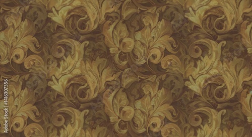 Ornate Baroque Pattern Featuring Golden Leaves and Swirls Design
