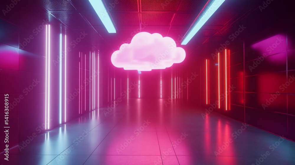 Neon Cloud Server Corridor: Digital Dreamscape