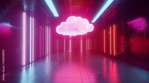 Obraz na płótnie Neon Cloud Server Corridor: Digital Dreamscape w salonie