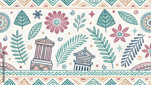 Greek tribal patterns for kids with crayon Doodle Ancient  Vector 