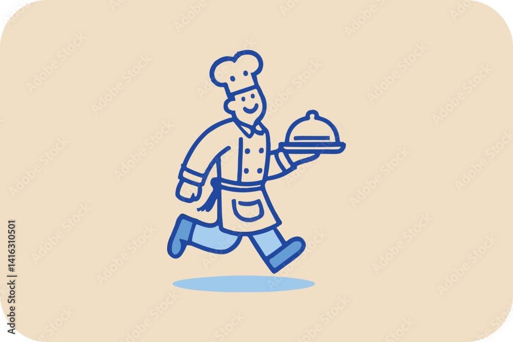 Fototapeta premium Culinary Courier: Swift Chef Delivering Delicious Cuisine with a Smile.