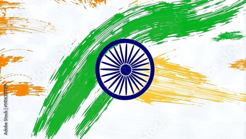 Artistic representation featuring tricolor brushstrokes and a central emblem, evoking themes of unity, diversity, and national identity.