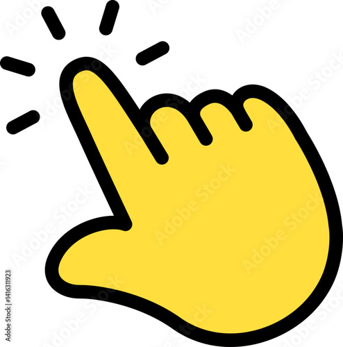 Click hand cursor gestures, Hand pointer Cute Cartoon Hand Logo Icons yellow color, Chubby finger emoji sticker sign symbol, editable stroke.