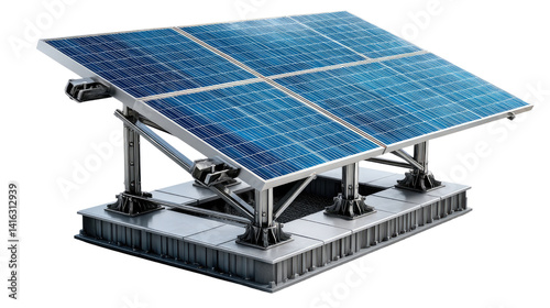 Solar Panel Array on Rooftop Mount:  A high-angle, close-up view of a modern, efficient solar panel array neatly mounted on a rooftop structure.