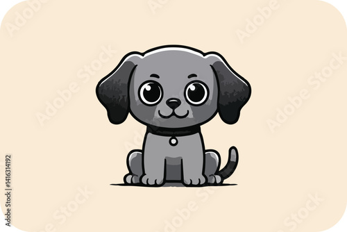 Adorable Grey Pup: A Sweet and Charming Cartoon Puppy Sitting Patiently with Big Eyes and Floppy Ears.