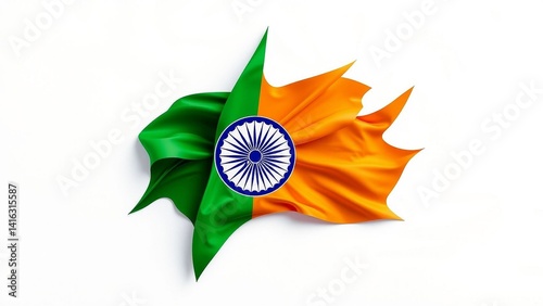 Stylized emblem featuring green and saffron colors with a blue chakra, representing cultural symbolism on a white background.