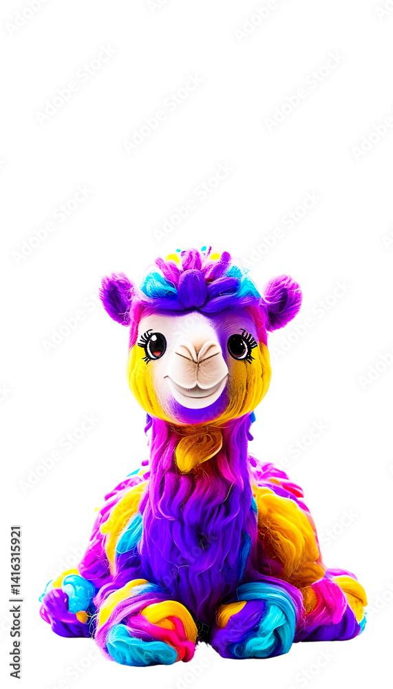 Fototapeta premium Cheerful Cartoon Camel | Vibrant Toy for Kids | Colorful Desert Animal | Playroom Decor | Cute Smiling Character transparent png graphic resource 