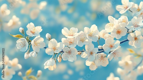 Spring blossoms, cherry blossoms, branches, soft focus, vibrant blue sky, nature scene, perfect for spring greeting card or desktop background