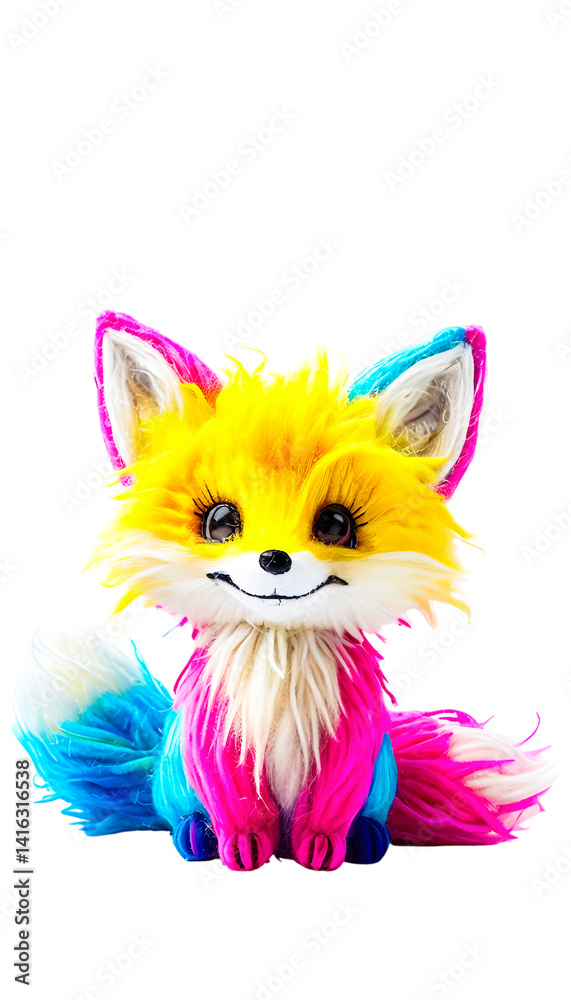 Obraz premium Vibrant Cartoon Fox Toy, Happy and Playful, Child's Room Decor, Cute Animal Plush, Colorful Stuffed Toy, Joyful Expression, Creative Design transparent png graphic resource 