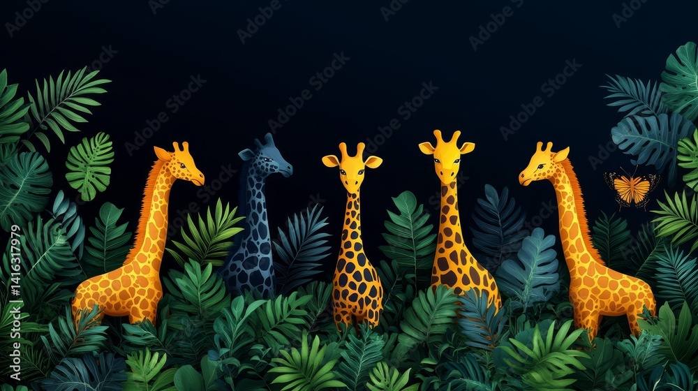 Obraz premium Enigmatic pixelated giraffe habitat against dark ambience blending digital art with natural wildlife themes for modern audiences art print