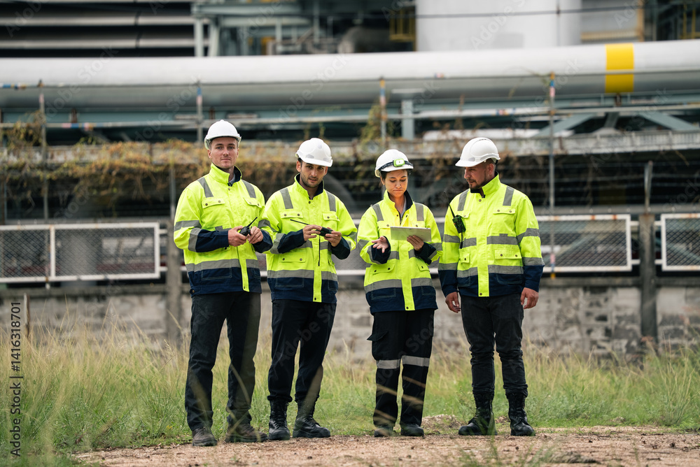 custom made wallpaper toronto digitalGroup of engineer workers checking project at petrochemical factory or refinery oil plant industrial. Survey and inspecting for safety and quality of the production