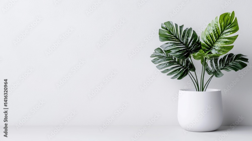 Obraz premium Artificial greenery in white pot minimalist home decor background image