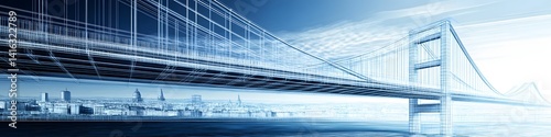 vision of architecture of a 3d model bridge project with blueprint , highlighting serene allure