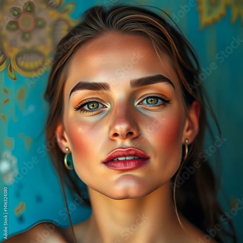 Rosto bronzeado de uma linda modelo feminina
