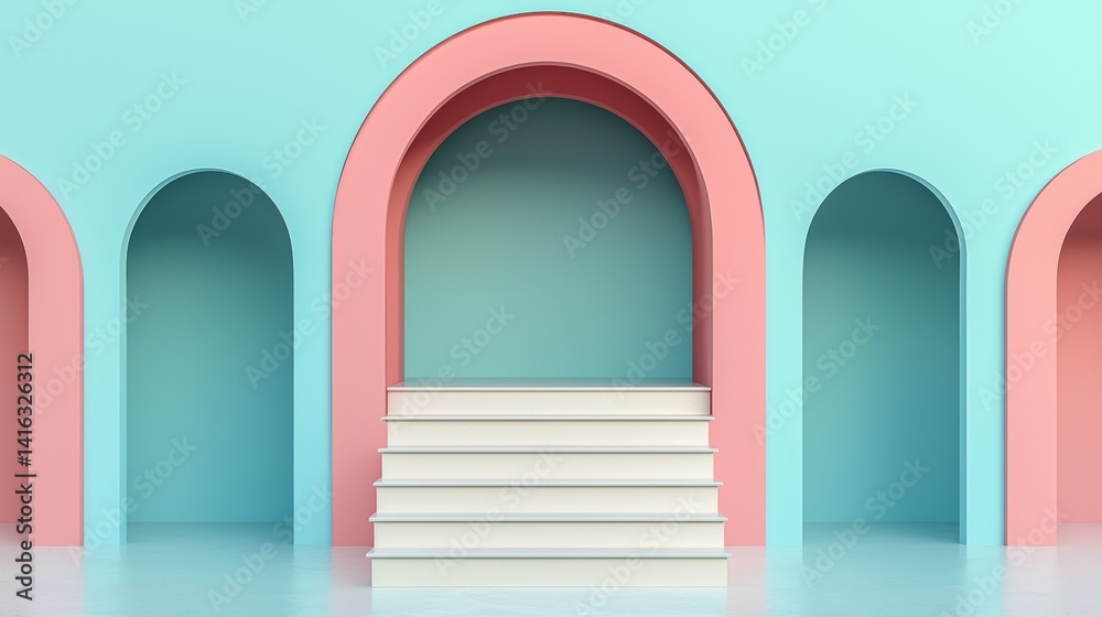 Minimalist Round Podium with Soft Gradient in Blue and Pink Background Minimalist Round Podium with Soft Gradient in Blue and Pink Background
