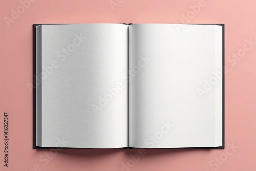 Minimalist open vertical photo album mockup with textured pages , album, texture