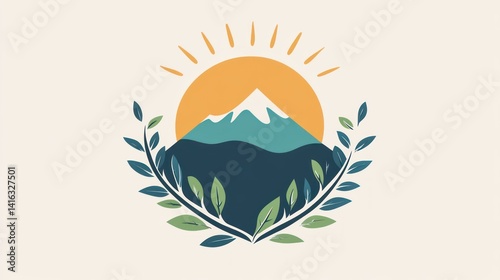 A creative organic farm logo with a stylized mountain and organic plants