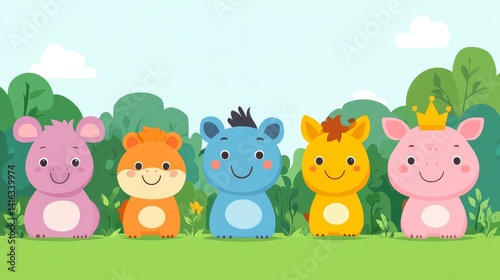 Delightful pixelated animals gather in a verdant meadow perfect for children's designs creating a fun and inviting scene for educational resources