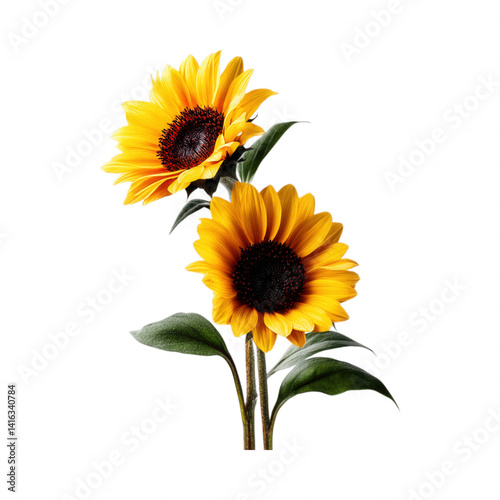 Full Bloom Sunflower Plant Close up yellow petals Transparent Background photo