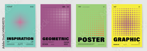Abstract line wave poster background vector set. Cover template with vibrant perspective dot halftone, line wave. Ideal design for social media, cover, banner, music, ads.